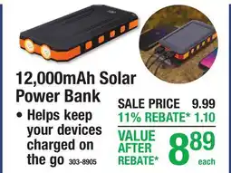 Menards 12,000mAh Solar Power Bank offer