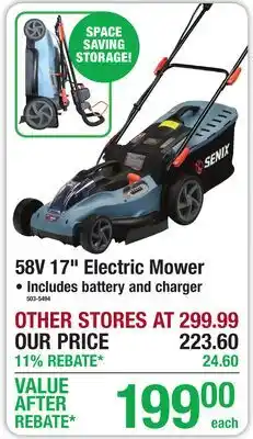 Menards 58V 17 Electric Mower offer
