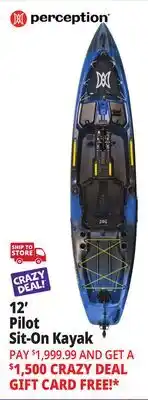 Ocean State Job Lot Perception Pescador Pilot 12.0 Fishing Pedal Kayak Sonic Camo offer