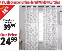 Ocean State Job Lot 4 Pk. Blackout or Embroidered Window Curtains offer