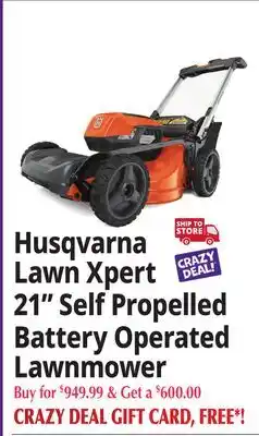 Ocean State Job Lot Husqvarna Lawn Xpert 21 Self Propelled Battery Operated Lawnmower offer