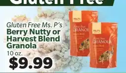 Living Fresh Market Gluten Free Ms. P's Berry Nutty or Harvest Blend Granola offer