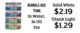 Seven Mile Market Bumble bee tuna in water, in oil offer
