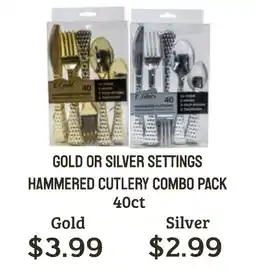 Seven Mile Market Gold or silver settings hammered cutlery combo pack offer