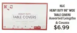 Seven Mile Market K&C heavy duty 66" wide table covers assorted lengths & counts offer