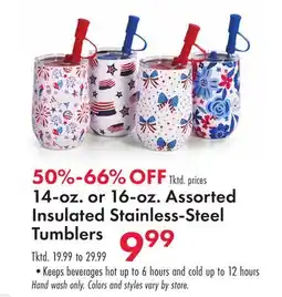 Boscov's 14-oz. or 16-oz. Assorted Insulated Stainless-Steel Tumblers offer