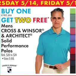 Boscov's Mens CROSS & WINSOR & ARCHITECT Solid Performance Polos offer