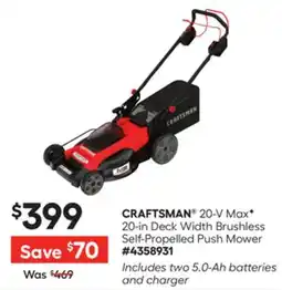 Lowe's 20-V MaxF 20-in Deck Width Brushless Self-Propelled Push Mower offer