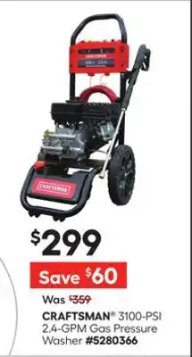 Lowe's CRAFTSMAN 3100-PSI 2.4-GPM Gas Pressure Washer offer