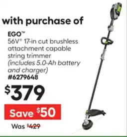Lowe's 56VG 17-in cut brushless attachment capable string trimmer offer