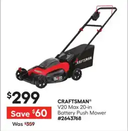 Lowe's V20 Max 20-in Battery Push Mower offer
