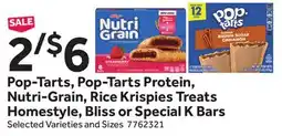 Stop&Shop Pop-Tarts, Pop-Tarts Protein, Nutri-Grain, Rice Krispies Treats Homestyle, Bliss or Special K Bars offer