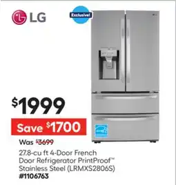 Lowe's 27.8-cu ft 4-Door French Door Refrigerator PrintProof Stainless Steel offer