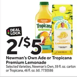 Stop&Shop Newman's Own Ade or Tropicana Premium Lemonade offer