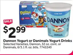 Stop&Shop Dannon Yogurt or Danimals Yogurt Drinks offer