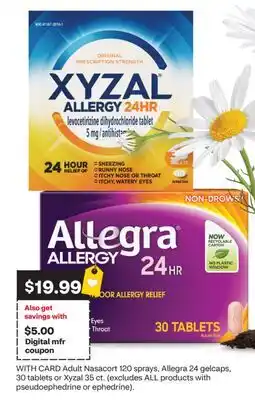 CVS Adult Nasacort 120 sprays, Allegra 24 gelcaps, 30 tablets or Xyzal 35 ct offer
