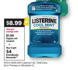 CVS ANY Listerine 1.5L, Total Care, Gum Therapy or Ultraclean 1L offer