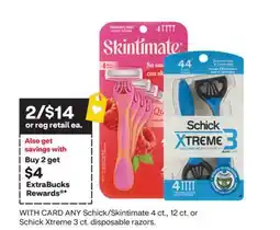 CVS ANY Schick/Skintimate 4 ct., 12 ct. or Schick Xtreme 3 ct. disposable razors offer