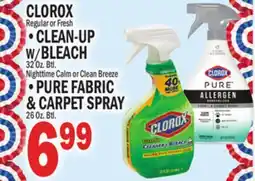 C Town CLOROX Regular or Fresh CLEAN-UP w/BLEACH 32 Oz, Btl. PURE FABRIC & CARPET SPRAY 26 Oz, Btl offer