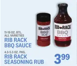 Kings Food Markets 11-19 OZ. BTL. ALL VARIETIES RIB RACK BBQ SAUCE, 4.5-5.5 OZ. PKG. RIB RACK SEASONING RUB offer