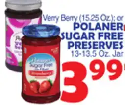 Bravo Supermarkets POLANER SUGAR FREE PRESERVES, 13-13.5 Oz offer