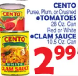 Bravo Supermarkets CENTO Puree, Plum, or Crushed TOMATOES, 28 Oz. Can or CLAM SAUCE, 10.5 Oz. Can offer