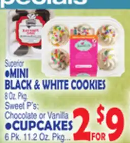 Bravo Supermarkets MINI BLACK & WHITE COOKIES, Sweet P's Chocolate or Vanilla CUPCAKES offer