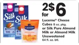 ACME Lucerne Cheese Cubes 8 oz. pkg. or Silk Pure Almond Milk or Almond Milk Unsweetened offer