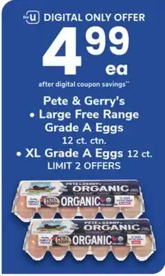 ACME Pete & Gerry's Large Free Range Grade A Eggs 12 ct. ctn. XL Grade A Eggs 12 ct offer