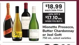 ACME Mionetto Prosecco, Butter Chardonnay or Joel Gott offer
