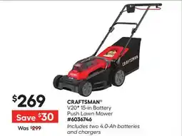 Lowe's V20F 15-in Battery Push Lawn Mower offer