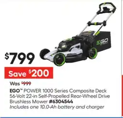 Lowe's POWER 1000 Series Composite Deck 56-Volt 22-in Self-Propelled Rear-Wheel Drive Brushless Mower offer