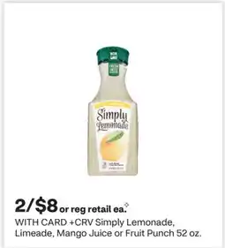 CVS Simply Lemonade, Limeade, Mango Juice or Fruit Punch offer