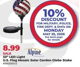 Runnings 33 LED Light U.S Flag Mosaic Solar Garden Glove Stake offer