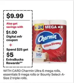 CVS Charmin Ultra 6 mega rolls, essentials 9 mega rolls or Bounty Select-A-Size 2 triple rolls offer