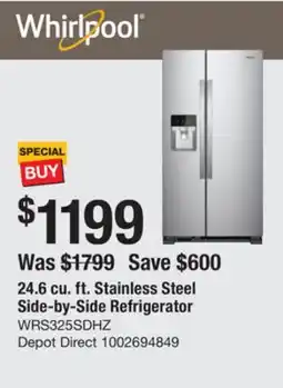 The Home Depot Whirlpool 24.6 cu. ft. Stainless Steel Side-by-Side Refrigerator offer