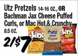 Western Beef Utz Pretzels 14-16 OZ., OR Bachman Jax Cheese Puffed Curls, or Mac Hot & Crunchy offer