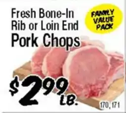 Western Beef Fresh Bone-In Rib or Loin End Pork Chops offer