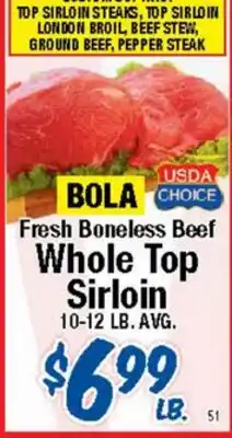 Western Beef BOLA Fresh Boneless Beef Whole Top Sirloin offer