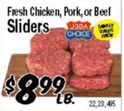 Western Beef Fresh Chicken, Pork, or Beef Sliders offer