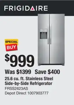 The Home Depot FRIGIDAIRE 25.6 cu. ft. Stainless Steel Side-by-Side Refrigerator offer