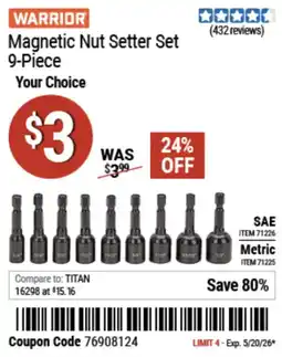 Harbor Freight Tools Warrior magnetic nut setter set 9-piece offer