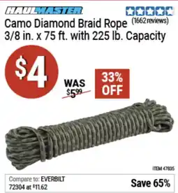 Harbor Freight Tools Haulmaster camo diamond braid rope (1662 reviews) 3/8 in. x 75 ft. with 225 lb offer
