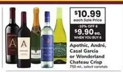 Safeway Apothic, André, Casal Garcia or Wonderland Chateau Crisp offer