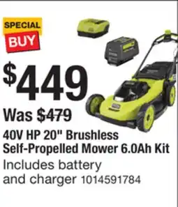 The Home Depot RYOBI 40V HP 20 Brushless Self-Propelled Mower 6.0Ah Kit offer