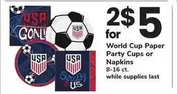 ACME World Cup Paper Party Cups or Napkins offer