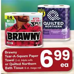 ACME Brawny Tear-A-Square Paper Towel 2 ct. triple rolls or Quilted Northern Bath Tissue 6 ct. mega roll offer