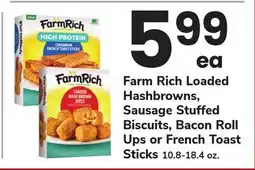 ACME Farm Rich Loaded Hashbrowns, Sausage Stuffed Biscuits, Bacon Roll Ups or French Toast Sticks offer