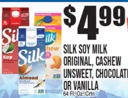 Extra Supermarket SILK SOY MILK ORIGINAL, CASHEW UNSWEET, CHOCOLATE OR VANILLA offer