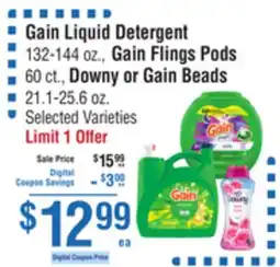 Smart & Final Gain Liquid, Gain Flings Laundry Detergent, Downy or Gain Beads Selected Varieties offer